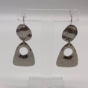 Silver Tone Hammered Textured Dangle Earrings